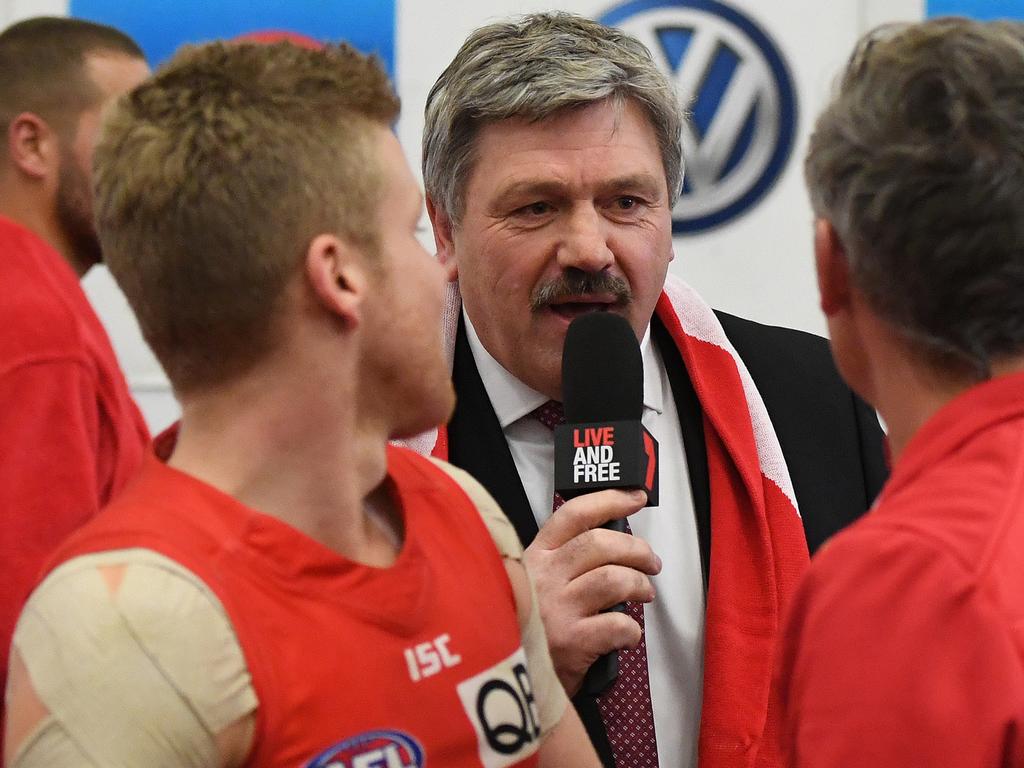 Commentator Brian Taylor didn’t scope the Lions rooms post-match on Friday night. Picture: AAP