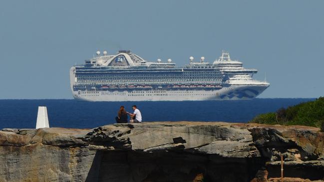 The Ruby Princess sits of coast of Sydney on Sunday.