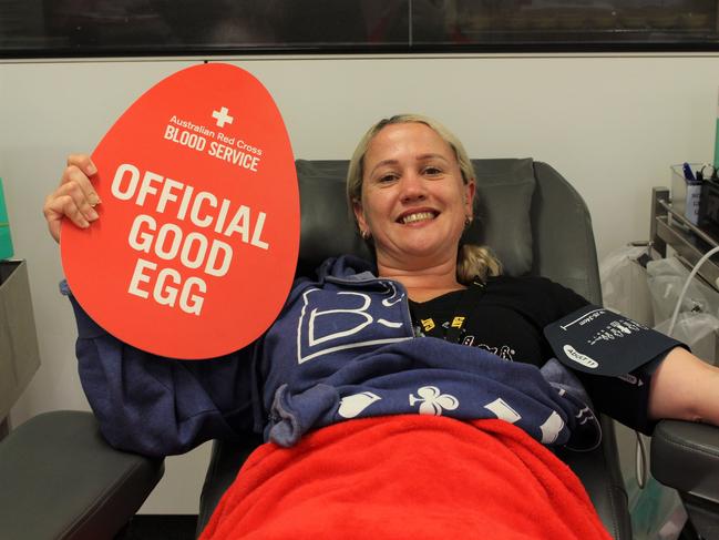 Kerrie Lucas, Morayfield, donating blood for the Red Cross. Photo supplied for Redcliffe Herald