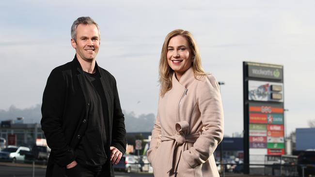 Glenorchy Mayor Kristie Johnston and managing director of local marketing agency The20, Matt Fishburn as they launch the Beyond the Curtain campaign. Picture: ZAK SIMMONDS