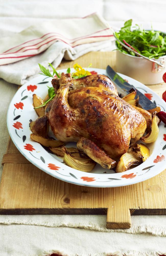 A dish of tarragon roast chicken with leek and pancetta stuffing by Sarah Hobbs. Picture: Ian Wallace