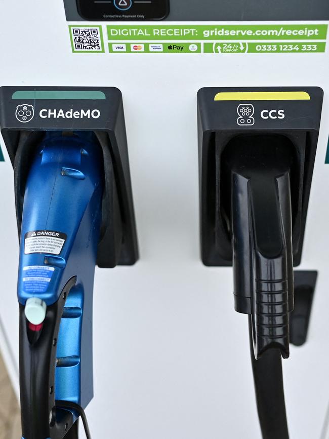 CCS charging connectors. Picture: Justin TALLIS / AFP