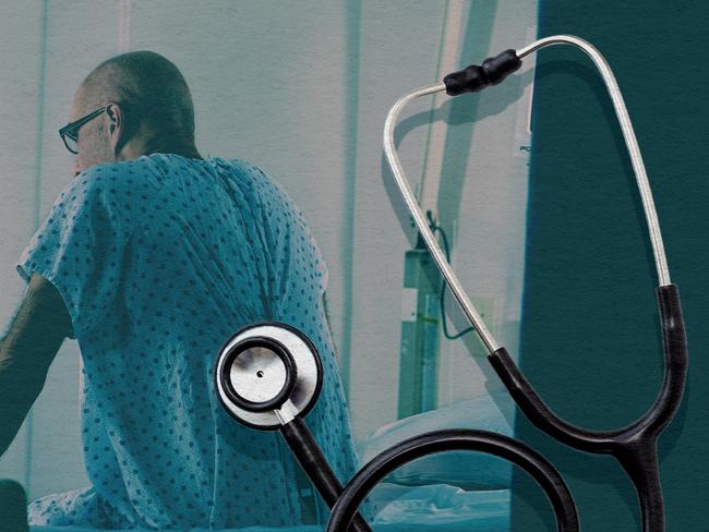 29 April 2025; a splash art image of a man sitting on a hospital bed with a stethoscope over the top of the image. Artwork. Sources: iStock. Ratio 4:3