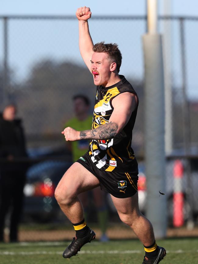 Jake Williams Tigers celebrates a goal. Picture: Nikki Davis-Jones