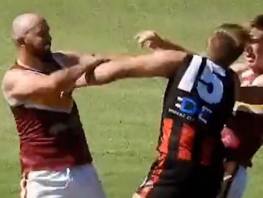 The king hit during Meningie v Jervois at the River Murray Football League. Picture: Kane Cornes/ Twitter