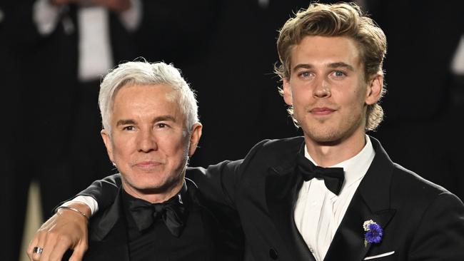 Baz Luhrmann and Austin Butler leave the Cannes screening of Elvis. Picture: Gareth Cattermole/Getty Images