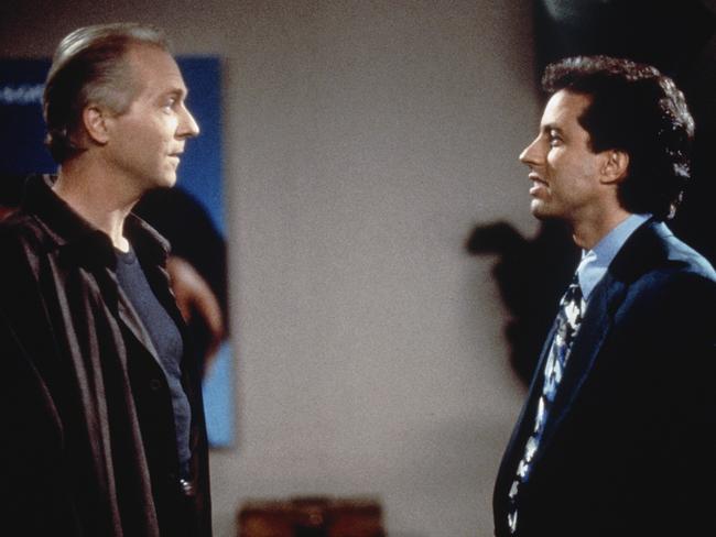 SEINFELD -- "The Pitch" Episode 3 -- Pictured: (l-r) Peter Crombie as 'Crazy' Joe Davola, Jerry Seinfeld as Jerry Seinfeld (Photo by Gary Farr/NBCU Photo Bank/NBCUniversal via Getty Images via Getty Images)