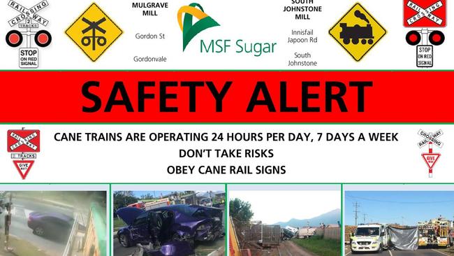 Following two cane train accidents in the space of one week, MSF are reminding motorists to be mindful at railway crossings. Picture: Supplied.