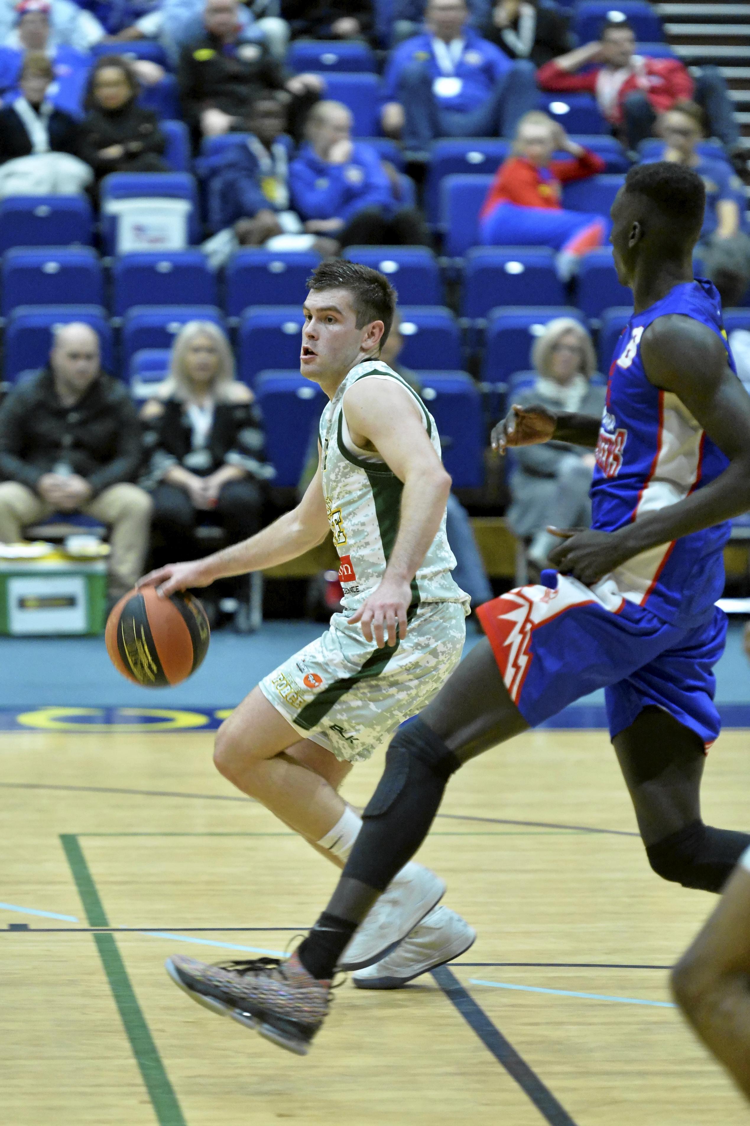 Jason Ralph on the move for Ipswich Force against Toowoomba Mountaineers in QBL men round seven basketball at USQ's Clive Berghofer Recreation Centre, Saturday, June 9, 2018. Picture: Kevin Farmer