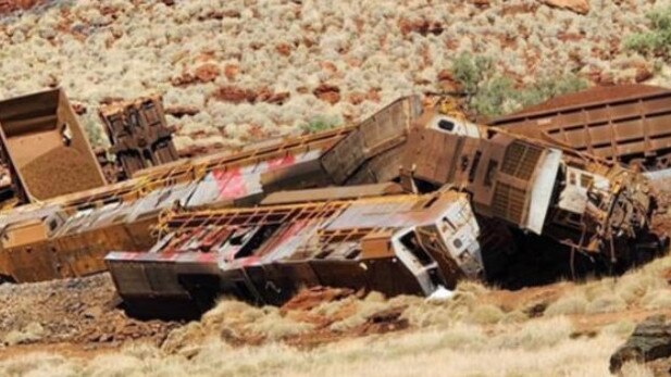 An autonomous Rio Tinto iron ore train crashed near Karratha just after midnight on May 13, 2024. Picture: Supplied