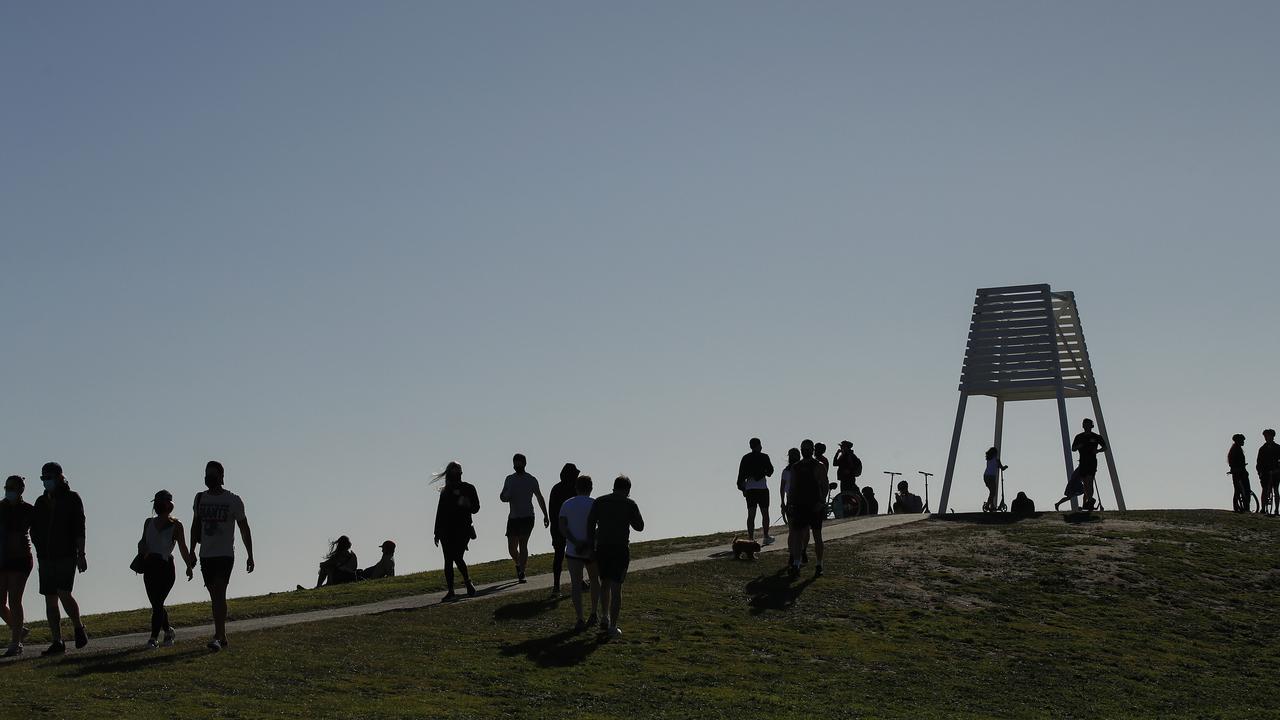 Groups of people at Elwood foreshore on Saturday. Picture: NCA NewsWire/Daniel Pockett