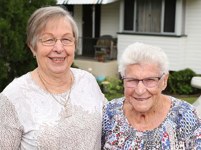 Rita Langer and Di Wishey. Di drives from the Gold Coast to Ipswich to take Rita, Alfie's mum, to see Broncos games.  Pic Peter Wallis