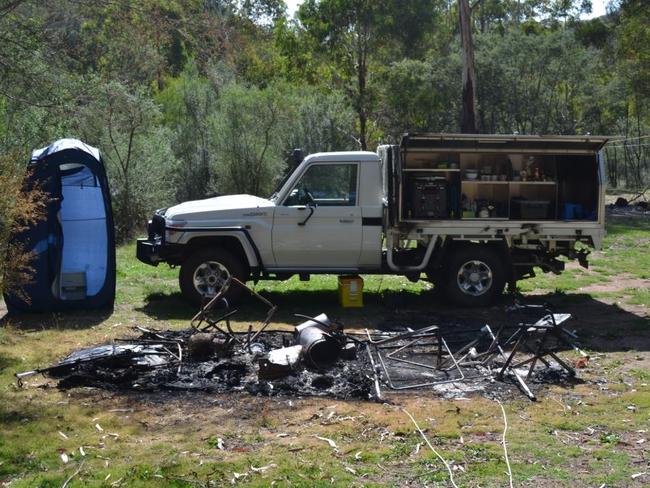 Damage to Russell Hill and Carol Clay's campsite. Picture: Supreme Court of Victoria.