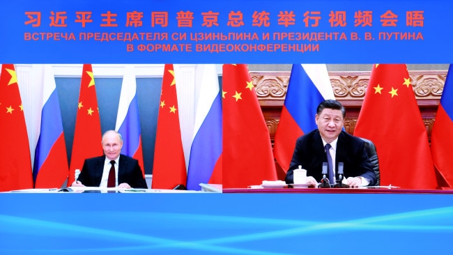 Chinese President Xi Jinping holds talks with Russian President Vladimir Putin via video link in Beijing, capital of China, June 28, 2021. Picture: Getty