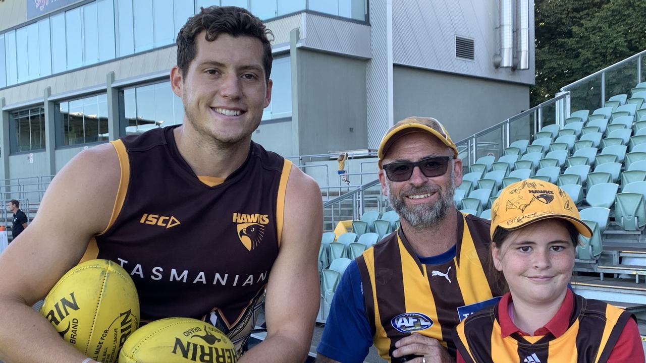 Lloyd Meek catches up with Hawthorn fans. Picture: Jon Tuxworth