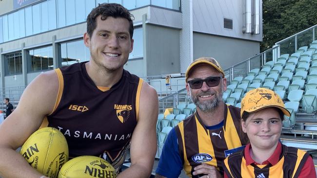 Lloyd Meek catches up with Hawthorn fans. Picture: Jon Tuxworth