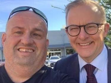 CFMEU official Rebel Hanlon campaigning with senior Labor figures, including Prime Minister Anthony Albanese and Foreign Affairs Minister Penny Wong, during the federal election campaign. Picture: Supplied