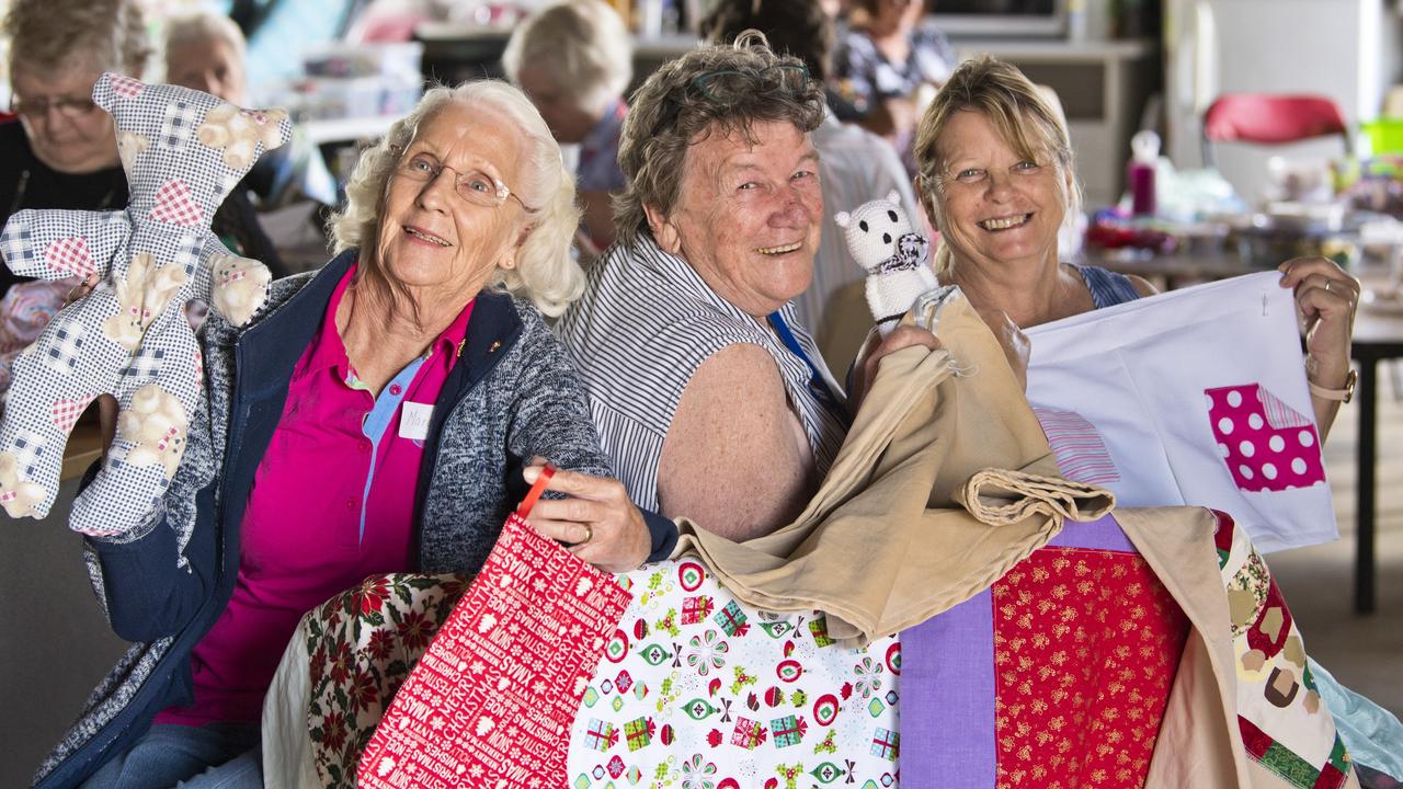 Toowoomba Womens Shed members (from left) Margaret Graham, Jean Turner and Rosie Henderson. Picture: Kevin Farmer