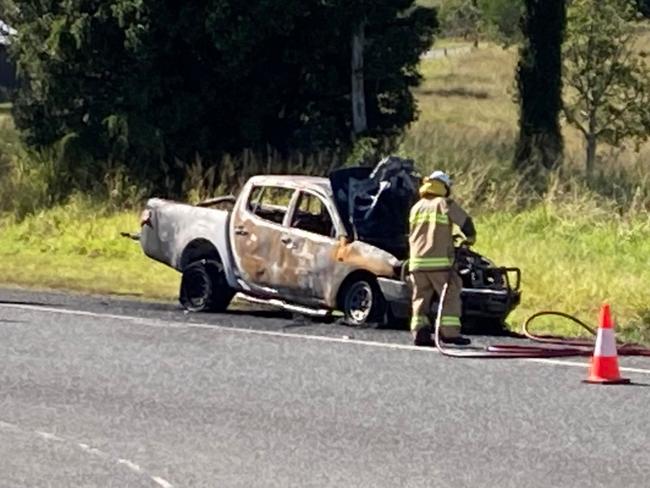 Bruce Hwy chaos as car explodes in flames