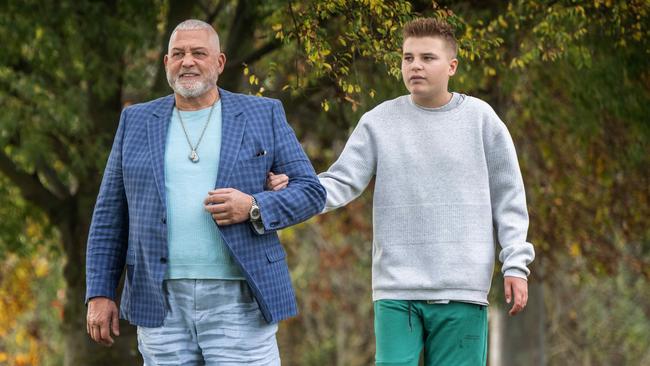 Mick Gatto and his grandson Dominic, who has autism. Picture: Tony Gough