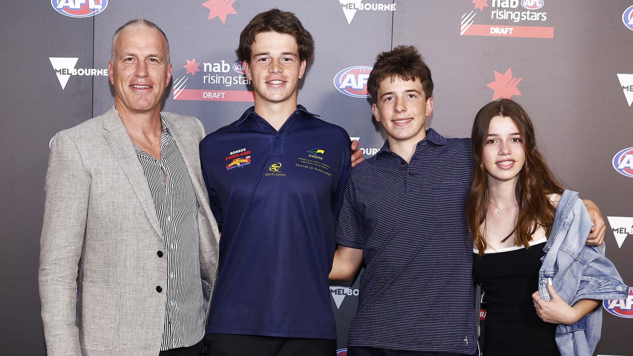 Phillipou with his family, including his dad Sam, before the draft. Picture: Daniel Pockett/AFL Photos/Getty Images