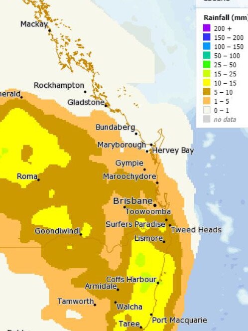 The rainfall will continue on Sunday. Picture: Bureau of Meteorology