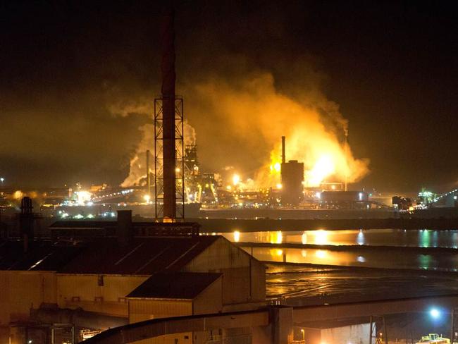 Whyalla’s OneSteel plant burns off excess gas after an unexpected shutdown in 2014. Picture: Andrew Melville-Smith