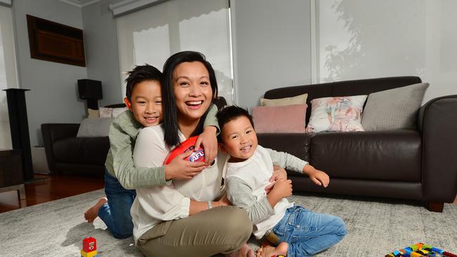 Amelia Vom and her sons Spencer and Elijah. Picture: Nicki Connolly