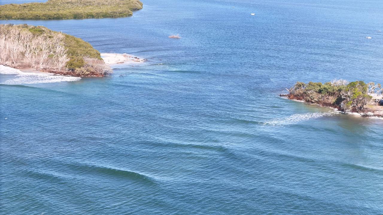 The second Bribie Island breakthrough is now large enough for vessels to travel through. Photo: Caloundra Fishing World