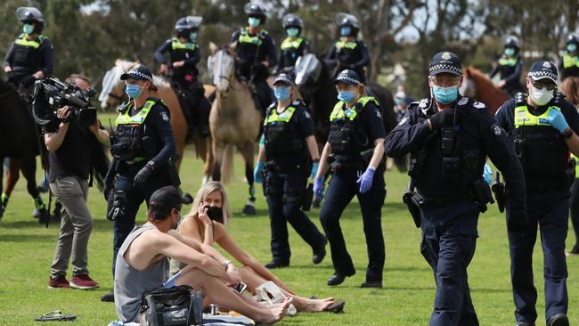 Police were well prepared for the pop-up protests. Picture: Alex Coppel