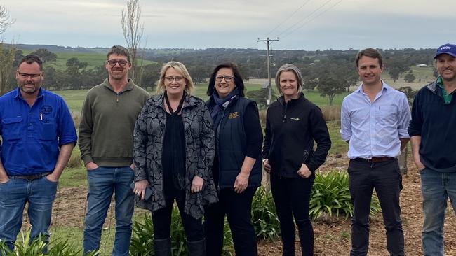 Farmers meet with the Victorian Agriculture Minister at Dergholm. Pictured are Casterton dairy farmer Lachlan Tindall, livestock producer Shane Foster, Minister Ros Spence, Glenelg Shire councillor Karen Stephens, Ag Victoria's Beth Jones and Dougal Purcell with Dergholm livestock producer Glenn Davis. 