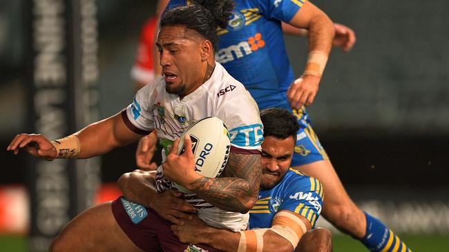 Sea Eagles winger Jorge Taufua is playing on with an infected collarbone. Picture: Brett Hemmings/Getty Images.