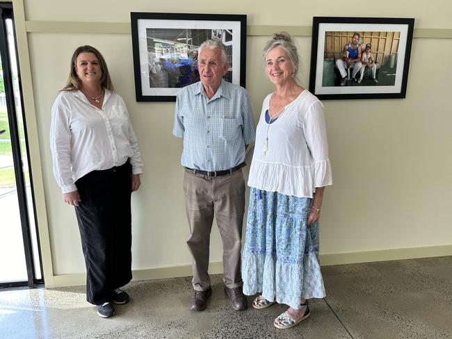 Event co-ordinator Libby Lund-McDonald, left, North Coast National Lismore Show President John Gibson with award-winning photojournalist Jacklyn Wagner at the unveiling of her Lismore Show photographs in Norma’s Kitchen at Lismore.