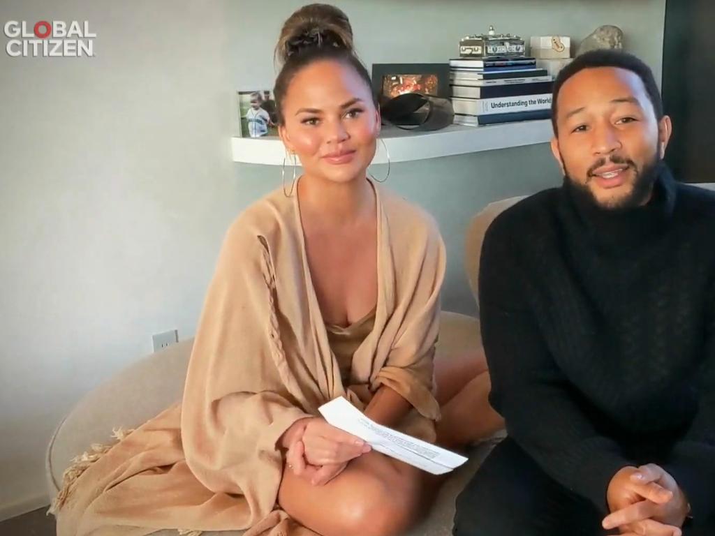 Chrissy Teigen and John Legend during the One World: Together At Home Special (Concert) to Celebrate COVID-19 Workers.