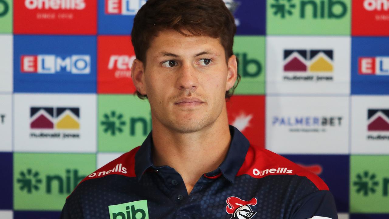 NEWCASTLE, AUSTRALIA - APRIL 20: Kalyn Ponga looks on during a Newcastle Knights NRL media opportunity at the Knights Centre of Excellence on April 20, 2022 in Newcastle, Australia. (Photo by Peter Lorimer/Getty Images)