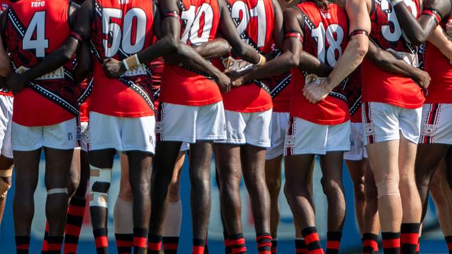 Tiwi Bombers ahead of their match with the St Mary's in Round 6 of the 2024-25 NTFL season. Picture: Pema Tamang Pakhrin