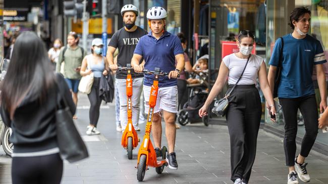 Riding on footpaths is illegal for scooters. Picture: Jake Nowakowski