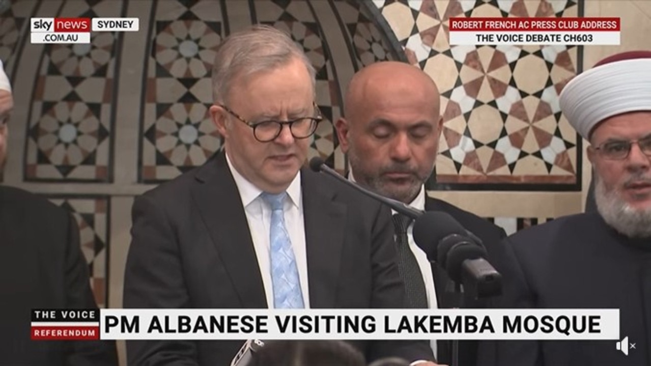 Anthony Albanese visited the Lakemba Mosque on Friday, just a day before fighting began in Gaza and Israel. Picture: Sky News