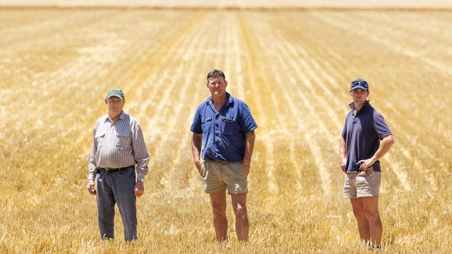 Max, Chris and Lachie Johns question if mining will benefit the greater Horsham area. Picture: Aaron Francis / The Australian