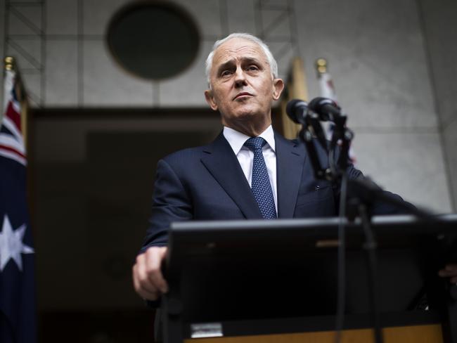 Prime Minister Malcolm Turnbull addresses the media from the Prime Minister's Courtyard at Parliament House in Canberra. Picture: Sean Davey