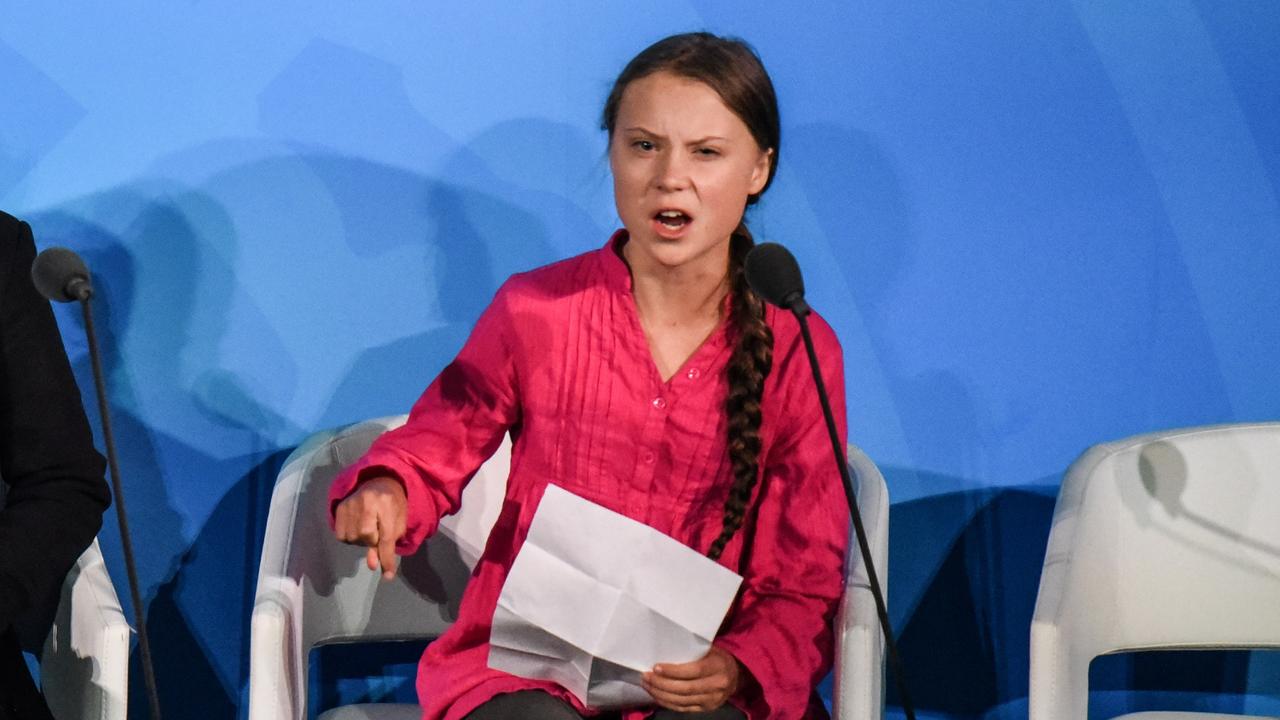 The 16-year-old fought tears throughout her speech. Picture: Stephanie Keith/Getty Images/AFP