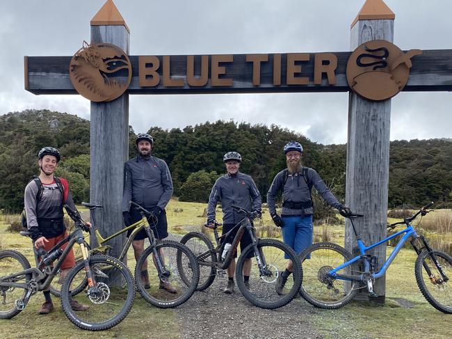 Coach Charlie Edis, Jack Evans, Mogens ‘Mo’ Johansen, coach Brendan Jones ready to take on the Blue Tier mountain bike trail.