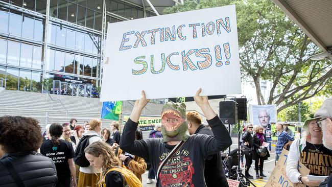 Protesters at ALP National Conference at South Brisbane, Thursday, August 17, 2023 – Picture: Richard Walker