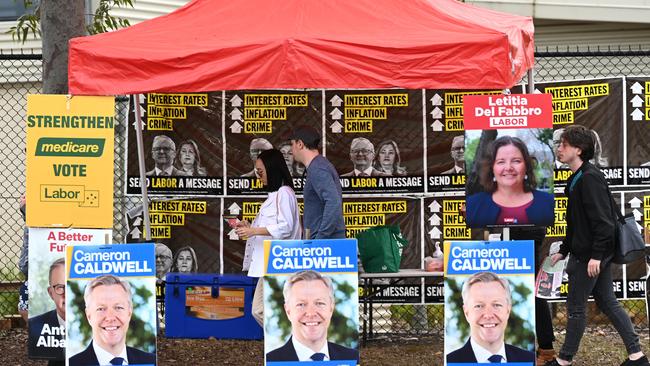 Voters in the Fadden by-election arrive at Coomera Rivers State School. Picture: Dan Peled / NCA Newswire