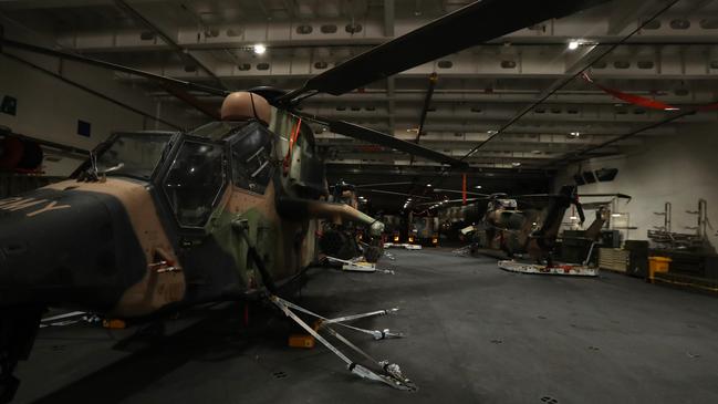 Inside the HMAS Adelaide ahead of Exercise Keris Woomera, the first bilateral amphibious activity exercise between the Australian Defence Force and Indonesian National Armed Forces. Picture: Zizi Averill