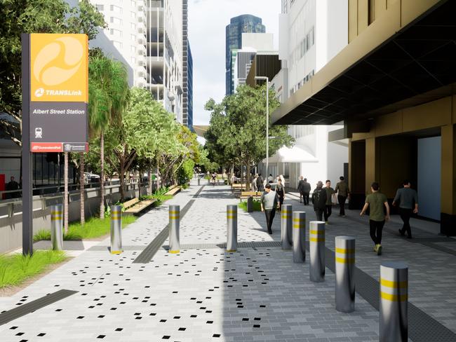 Cross River Rail - Albert Street public realm render.  Concept render.