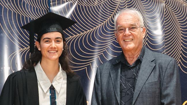 Cooloola Christian College Lex Buchanan Bursary 2023 goes to Rachel Davies, who received her award from Jeff Buchanan.