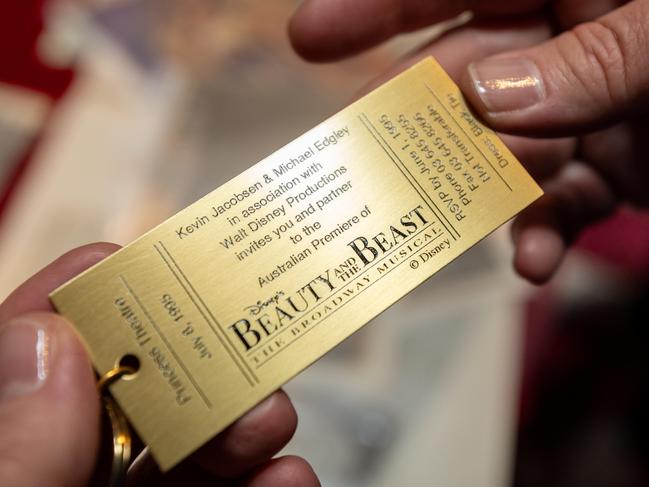 A key ring served as an opening night invitation when Beauty and the Beast arrived in Melbourne in 1995. Picture: Jason Edwards