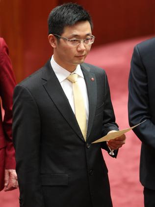 Senator Zhenya Dio Wang is sworn in. Picture: Gary Ramage