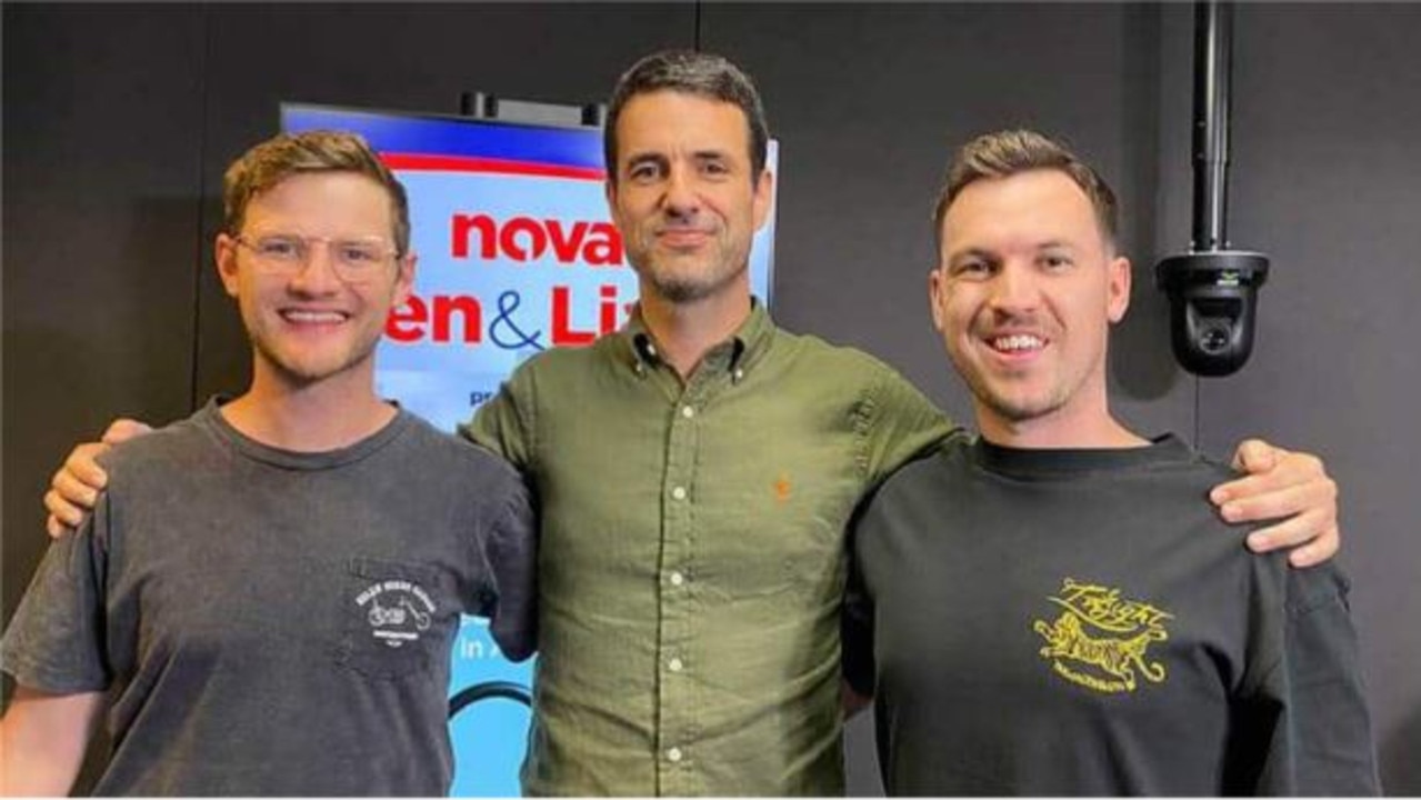 Former commercial radio exec Ben Latimer with Nova FM radio hosts Ben Harvey and Liam Stapleton.